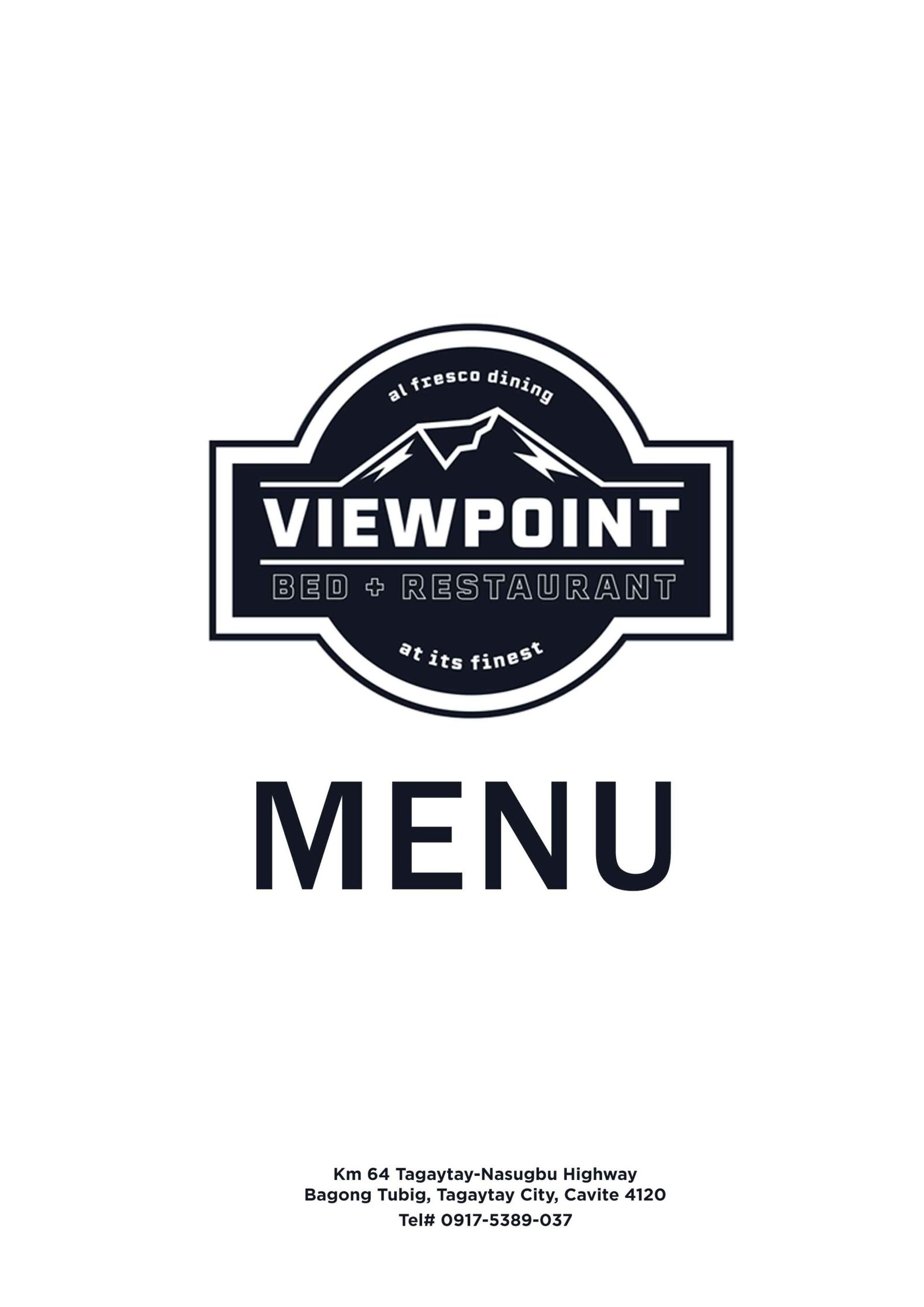 Menu Viewpoint Inn And Restaurant